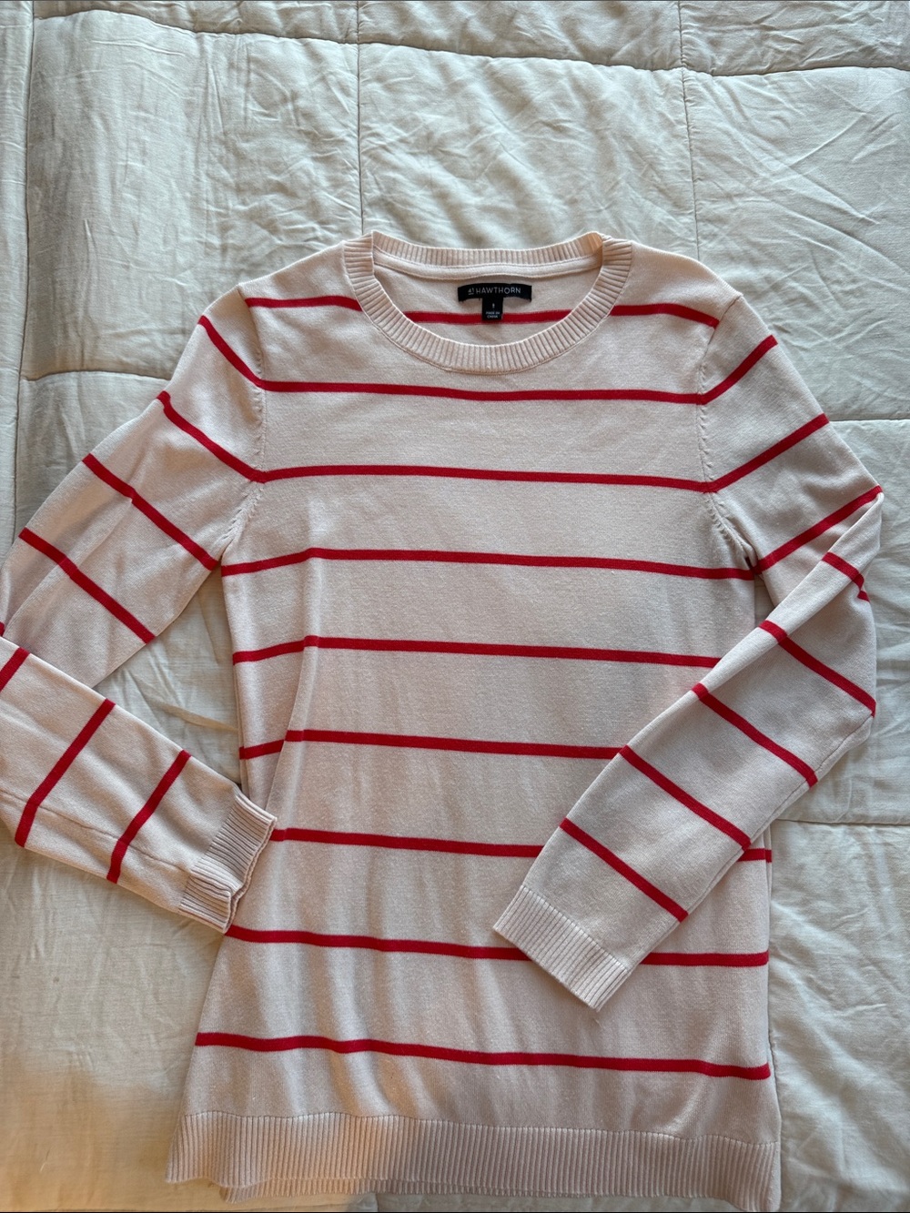 41 Hawthorn Cream Crewneck Sweater with Red Stripes